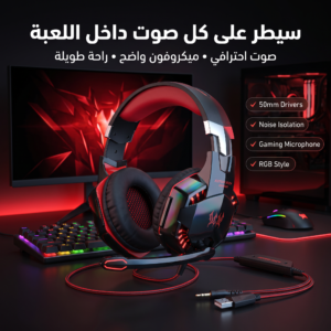 سماعة رأس للألعاب مزوده بمايكروفون و إضاءة LED